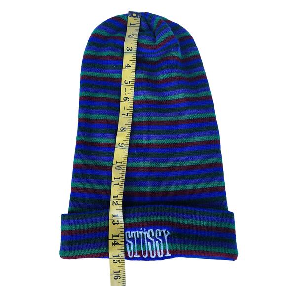Stussy long border skater surfer beanie red blue green purple 15" Slouchy - Picture 5 of 10